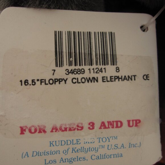 NOS Vintage 90s KellyToy Plush Elephant Clown w Birthday Cake Kuddle Me Tag - Picture 11 of 11